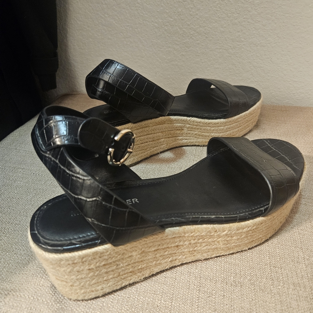Marc Fisher Black Croc-Embossed Espadrille Sandals - Picture 7 of 8